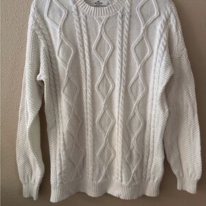 Hollister White Crewneck Cable Knit Sweater